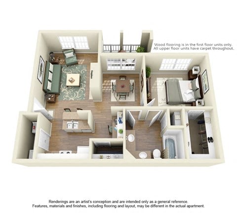Floor plan for 1 bed, 1 bath, 815 sqft